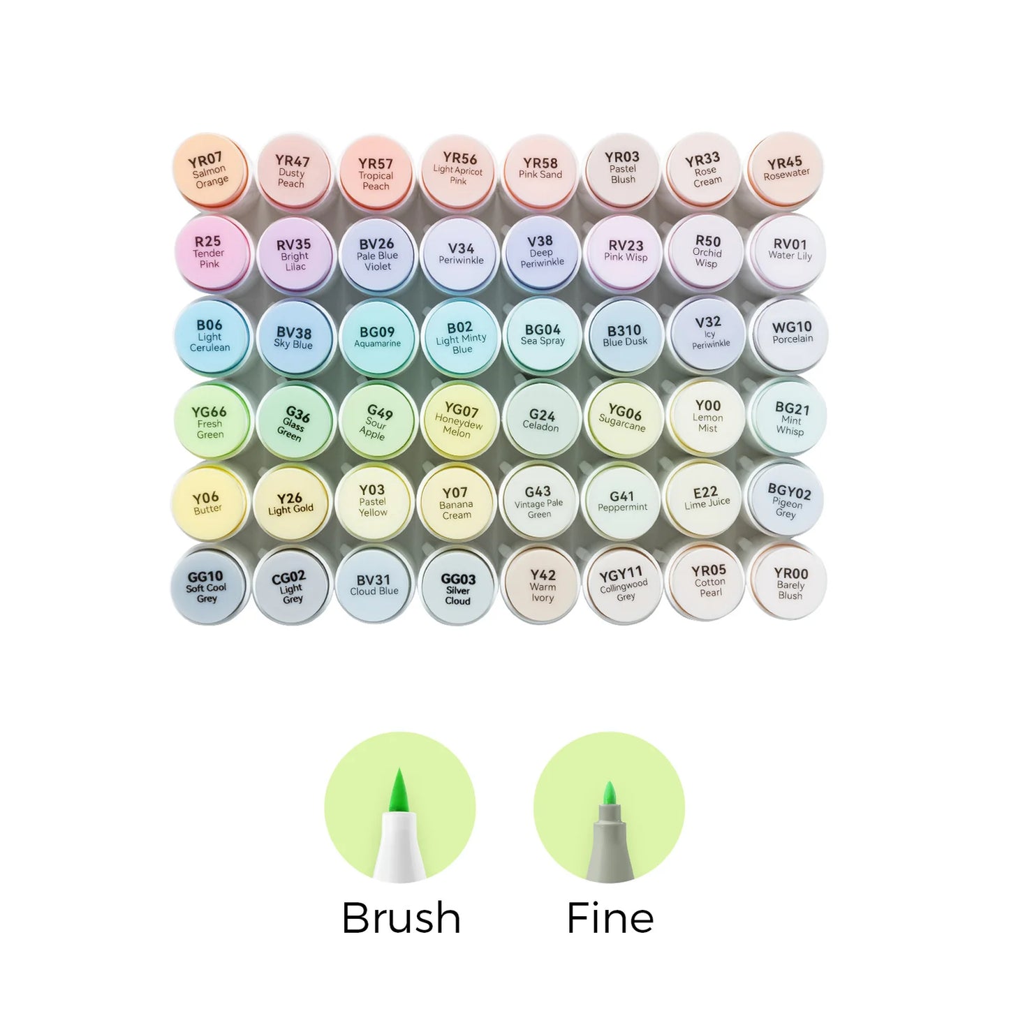 Ohuhu 48 PASTEL Colors Honolulu B Brush & Fine Dual Tips-Alcohol-based Ink