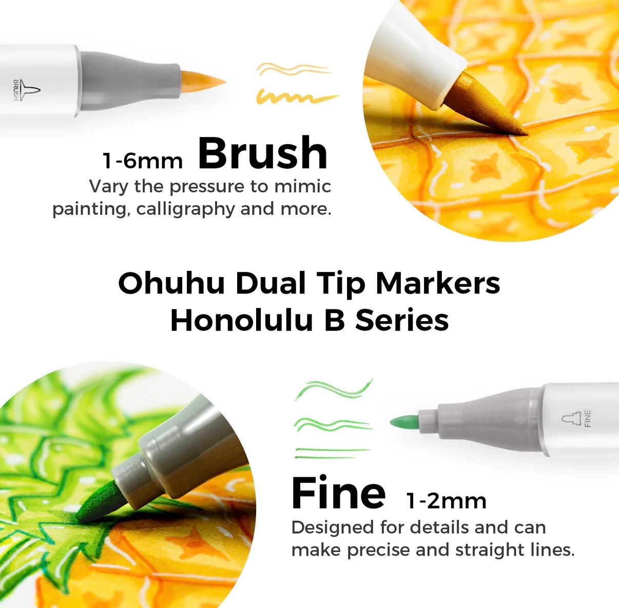 Ohuhu 48 PASTEL Colors Honolulu B Brush & Fine Dual Tips-Alcohol-based Ink
