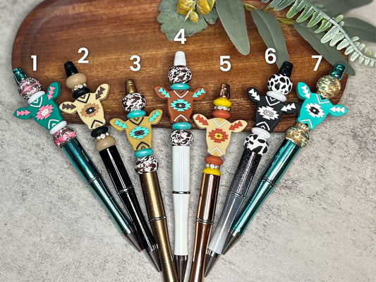 Aztec Cow Custom Pen, Rustic Cow Ballpoint Pen, Custom Western Beaded Cow Pen