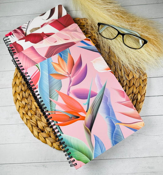 Floral Leaf Hardcover Journal, Flower Personal Journal, Floral Spiral Notebook, Teacher Notebook