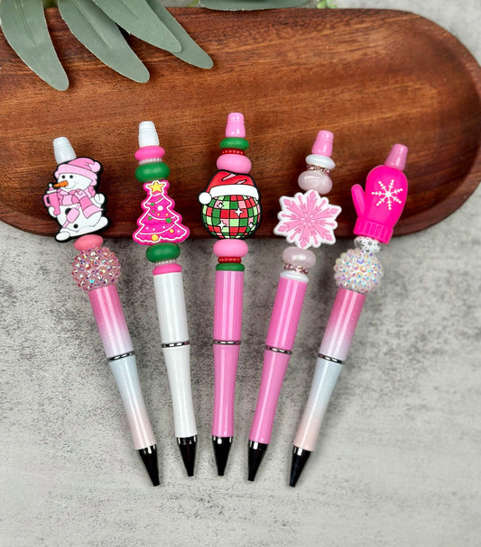 Pink Christmas Ballpoint Pen, Ballpoint Beaded Pen, Great Gift for Kids, Teens, and Teachers. Great Stocking Stuffer Gifts